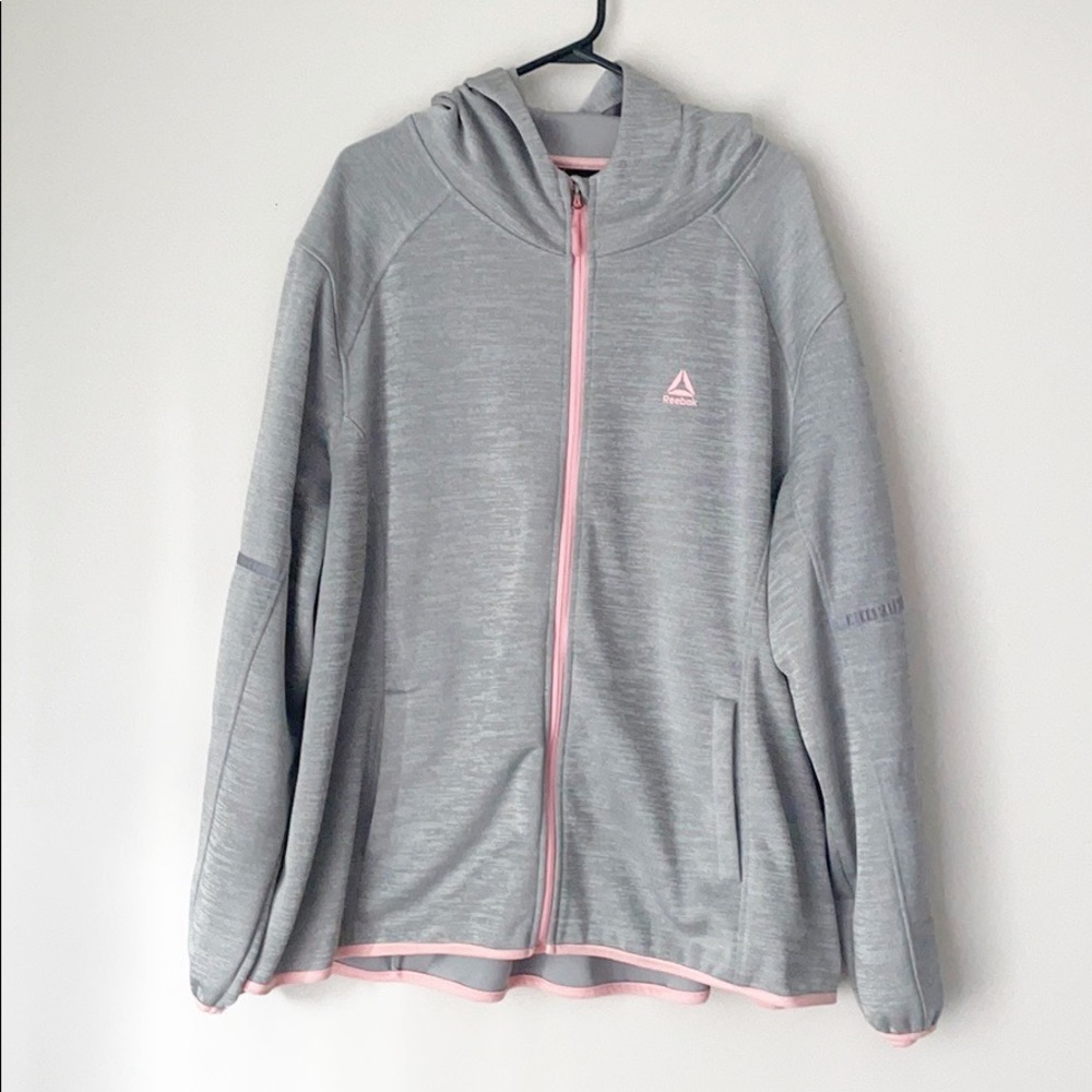 REEBOK GREY AND PINK ZIP UP SWEATER